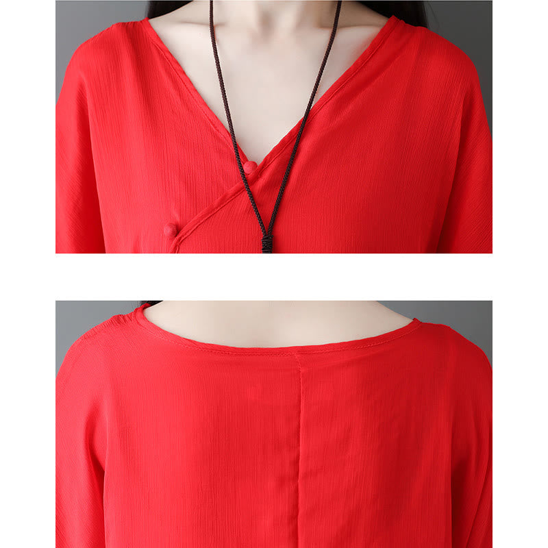 V-Neck Midi Tunic Dress Wide Leg Pants Meditation Zen Practice Dance Clothing