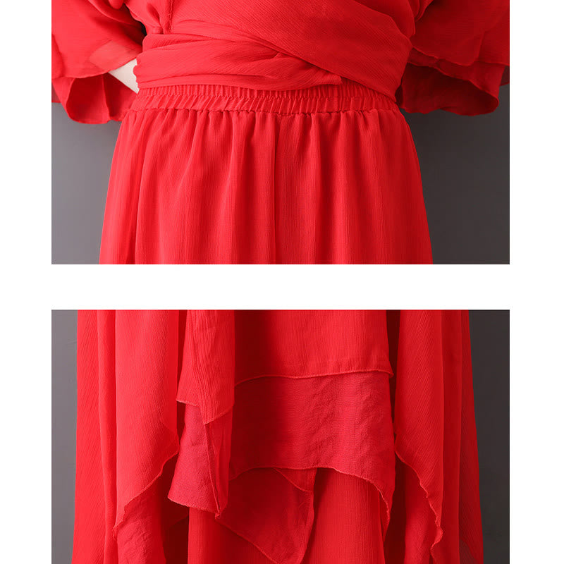 V-Neck Midi Tunic Dress Wide Leg Pants Meditation Zen Practice Dance Clothing