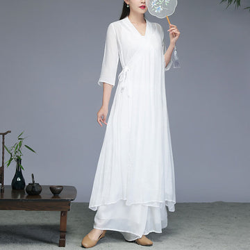 Cotton Linen Hanfu Style Wide Leg Meditation Apparel