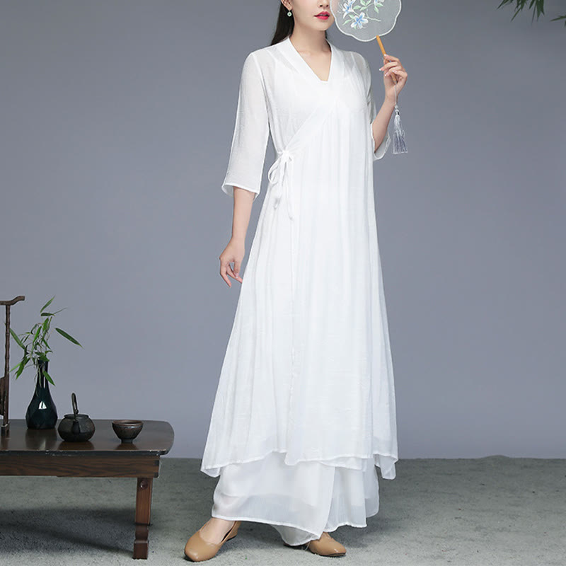 Cotton Linen Hanfu Style Wide Leg Meditation Apparel