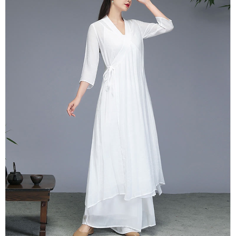 Cotton Linen Hanfu Style Wide Leg Meditation Apparel