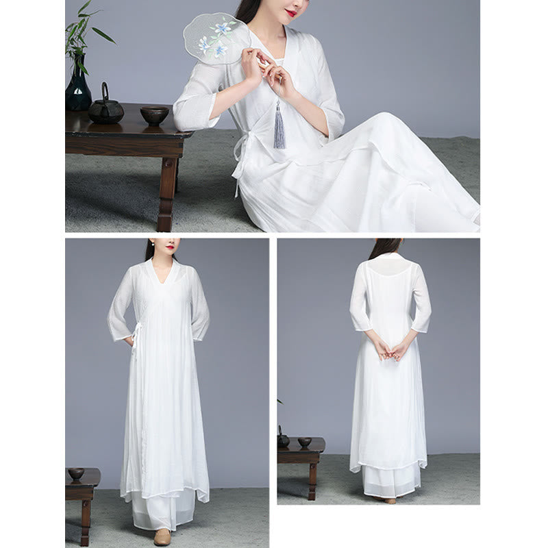 Cotton Linen Hanfu Style Wide Leg Meditation Apparel