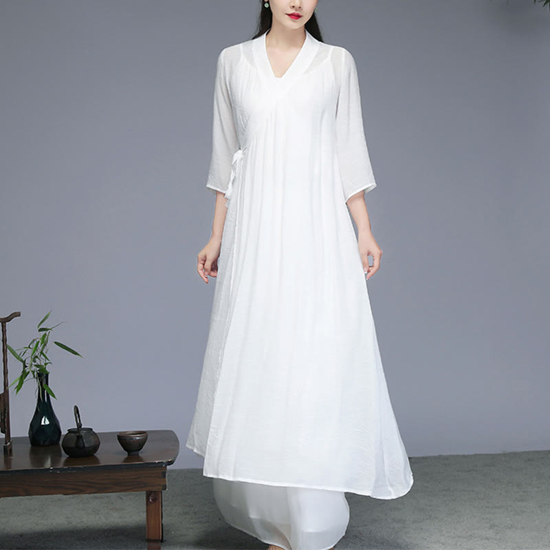 Cotton Linen Hanfu Style Wide Leg Meditation Apparel