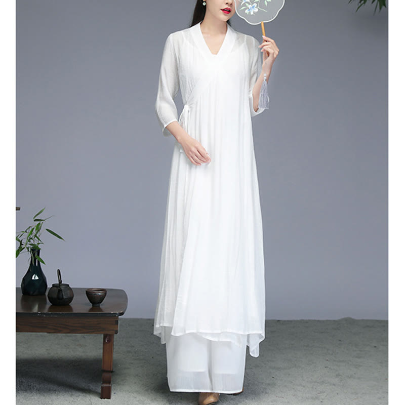 Cotton Linen Hanfu Style Wide Leg Meditation Apparel