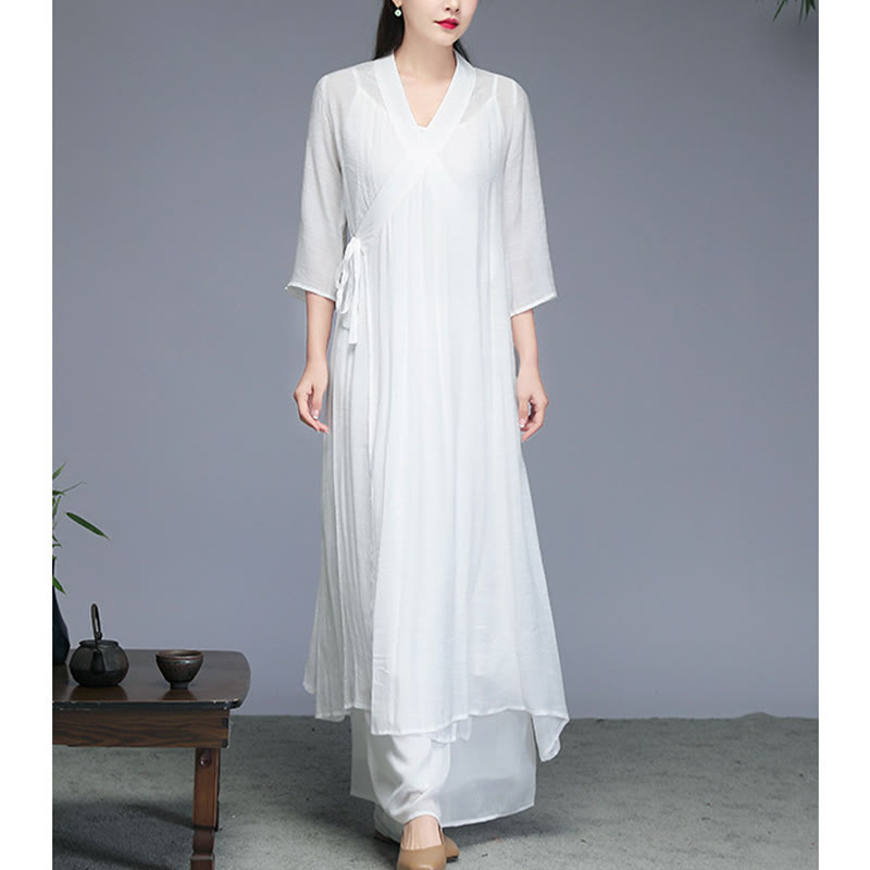 Cotton Linen Hanfu Style Wide Leg Meditation Apparel