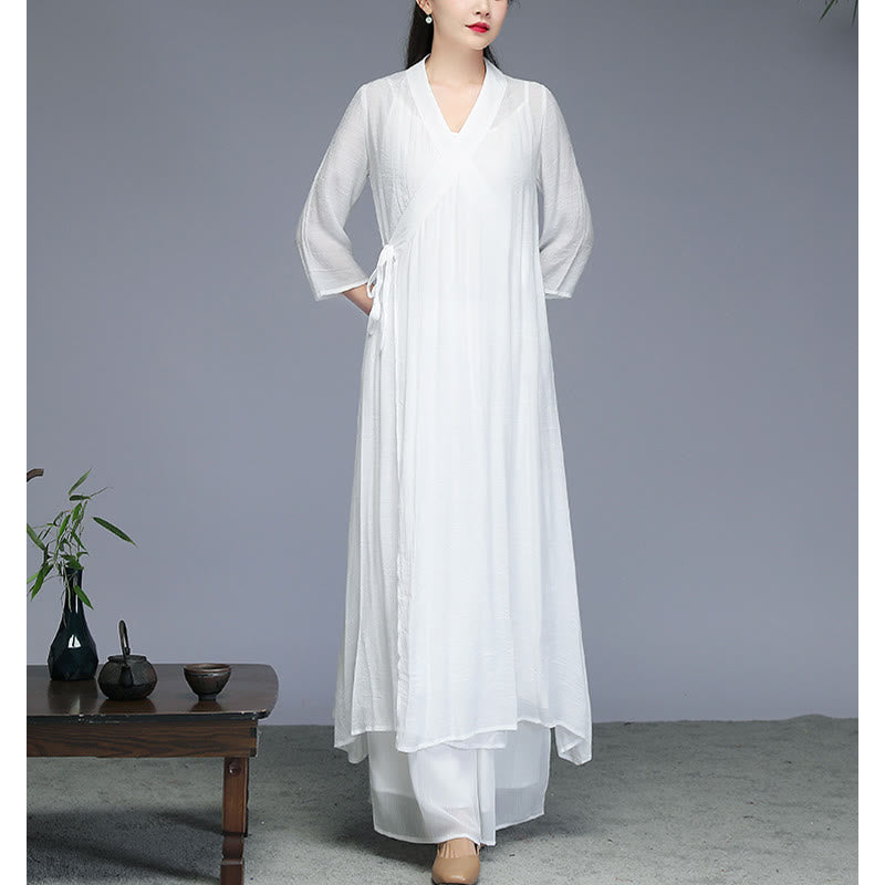 Cotton Linen Hanfu Style Wide Leg Meditation Apparel