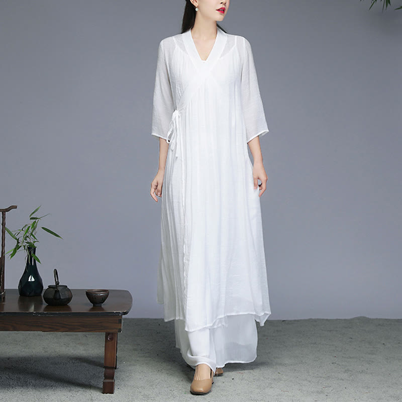 Cotton Linen Hanfu Style Wide Leg Meditation Apparel