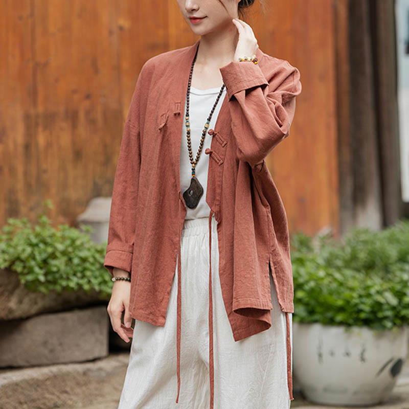Frog-Button Hanfu Design Shirt Top Ramie Linen Jacket