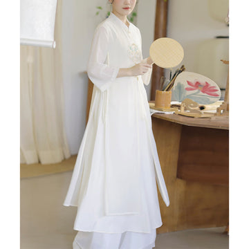 Embroidered Chiffon Zen Meditation Midi Dress and Pants