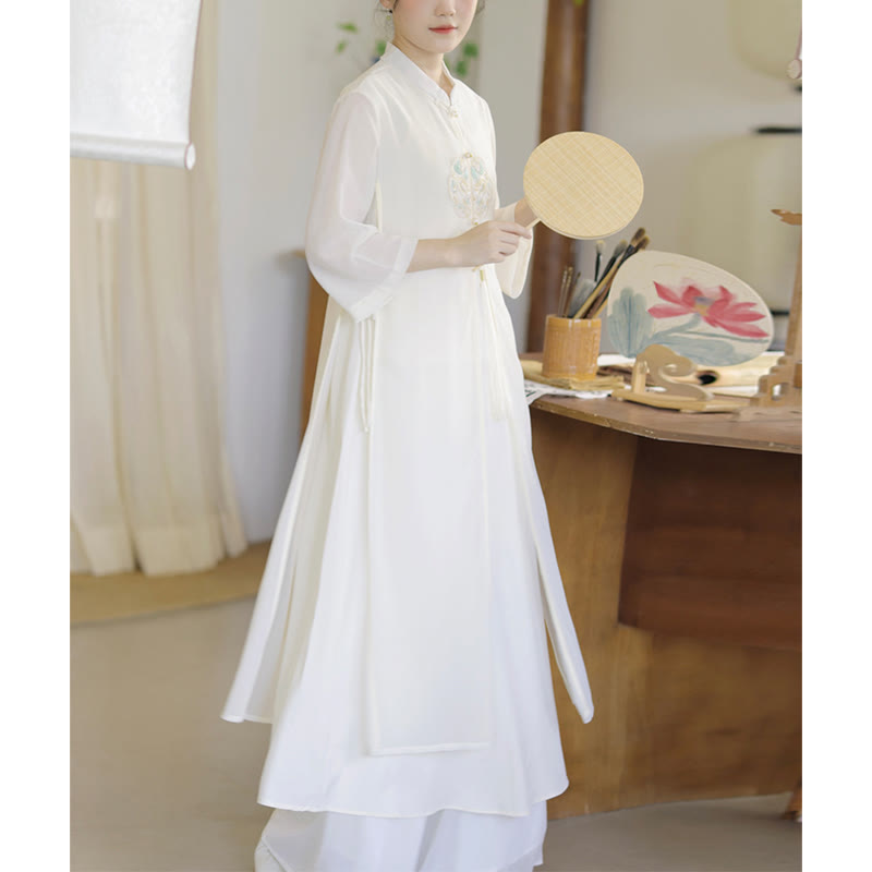 Embroidered Chiffon Zen Meditation Midi Dress and Pants