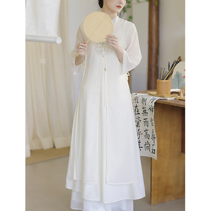 Embroidered Chiffon Zen Meditation Midi Dress and Pants
