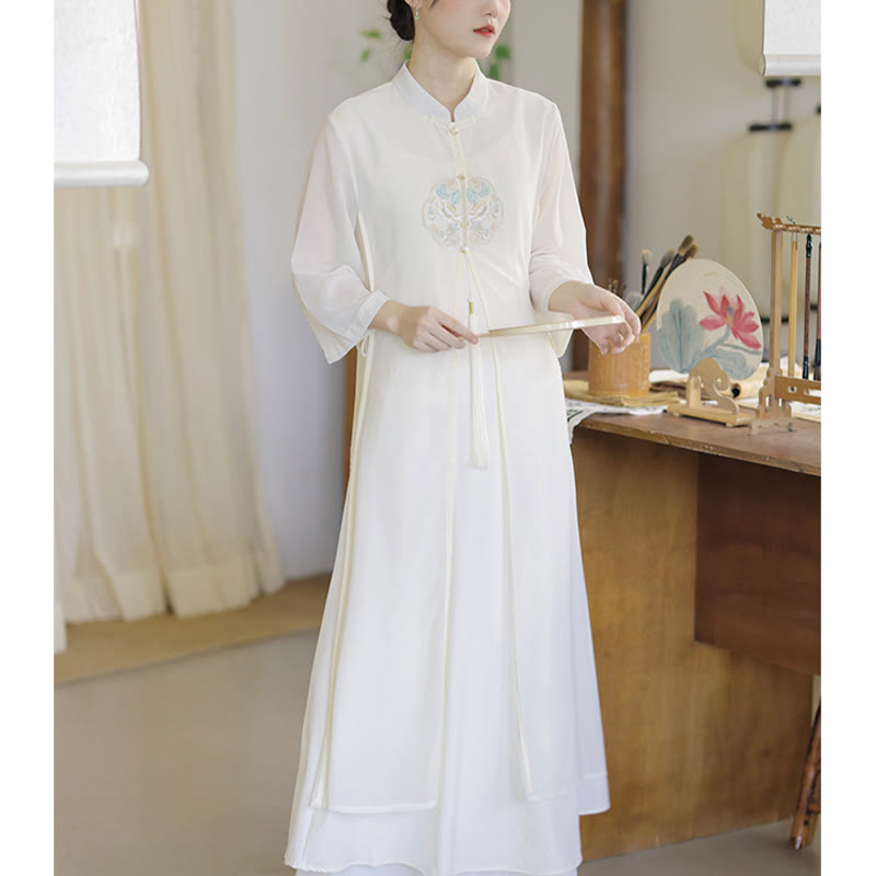 Embroidered Chiffon Zen Meditation Midi Dress and Pants
