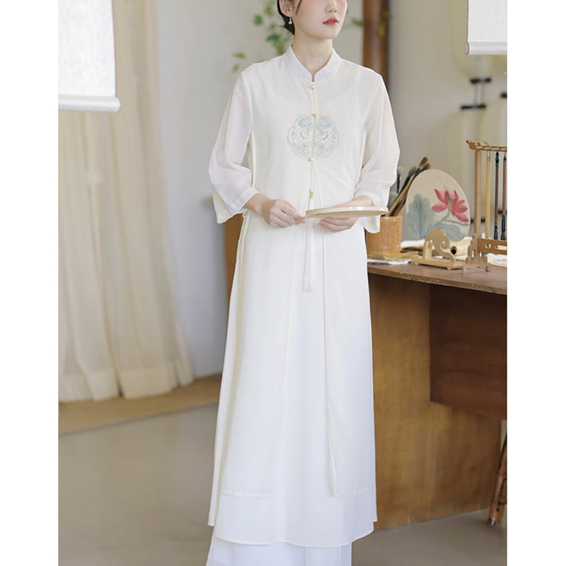 Embroidered Chiffon Zen Meditation Midi Dress and Pants