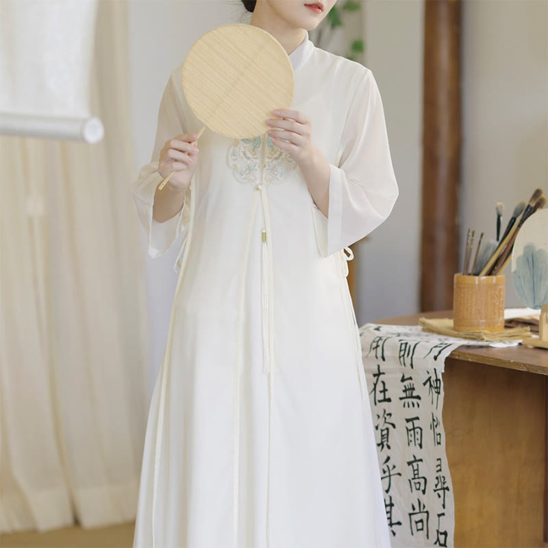 Embroidered Chiffon Zen Meditation Midi Dress and Pants