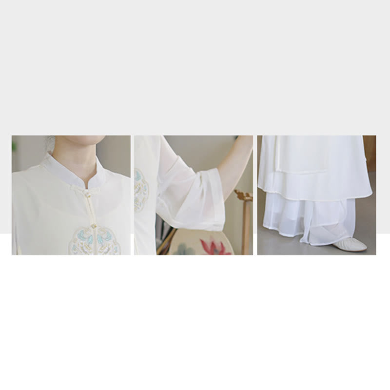 Embroidered Chiffon Zen Meditation Midi Dress and Pants