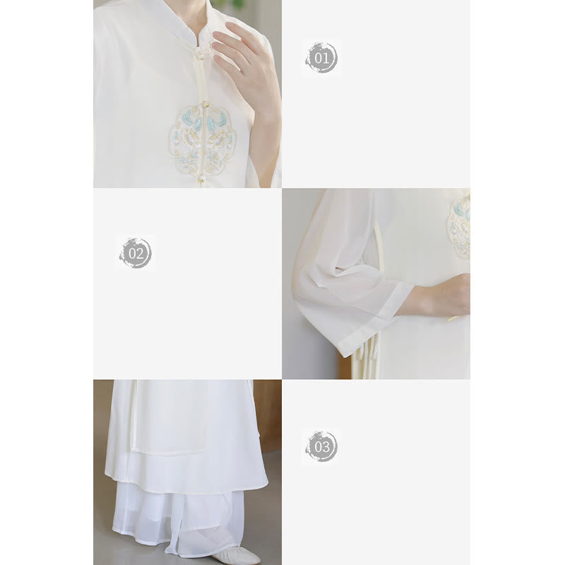 Embroidered Chiffon Zen Meditation Midi Dress and Pants