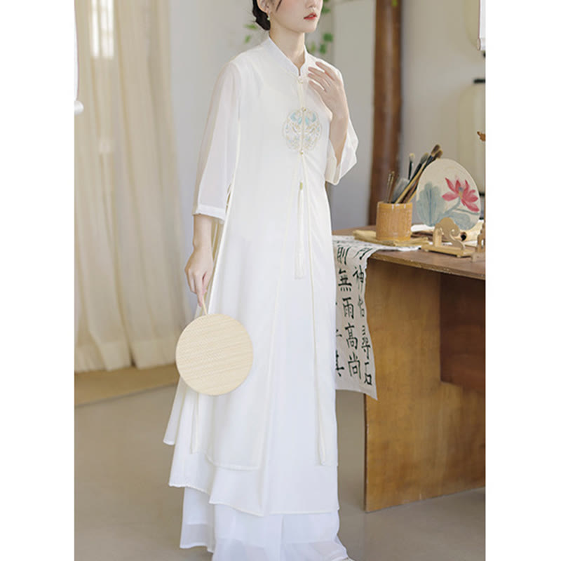 Embroidered Chiffon Zen Meditation Midi Dress and Pants