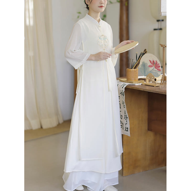 Embroidered Chiffon Zen Meditation Midi Dress and Pants