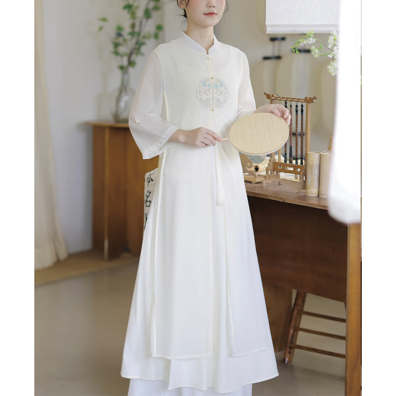Embroidered Chiffon Zen Meditation Midi Dress and Pants