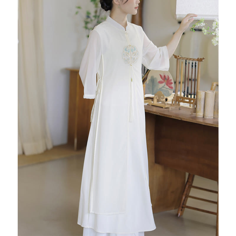 Embroidered Chiffon Zen Meditation Midi Dress and Pants