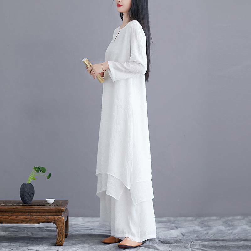 Tactile Linen Midi Dress and Wide-Leg Meditation Pants Set