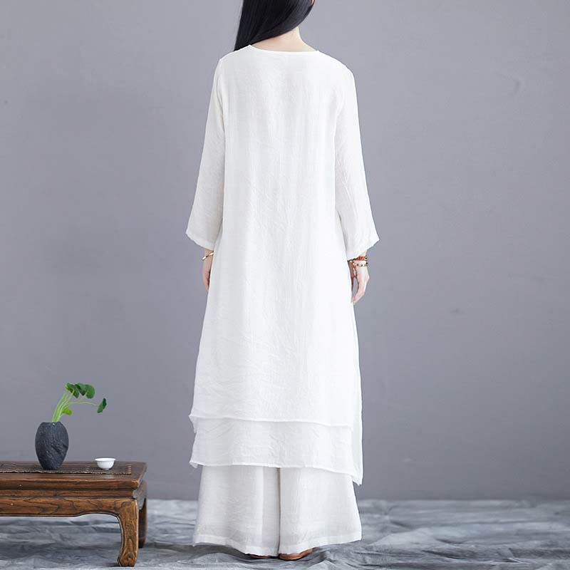 Tactile Linen Midi Dress and Wide-Leg Meditation Pants Set