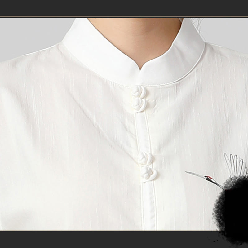 White Crane Sea Cotton Linen Meditation Prayer Spiritual Zen Tai Chi Qigong Practice Clothing Set