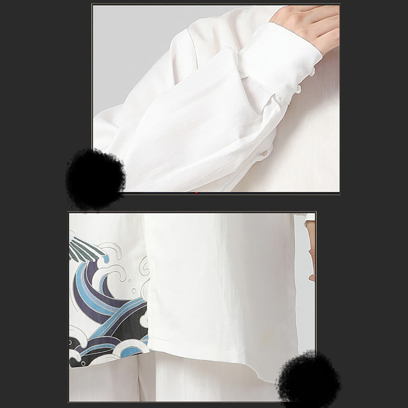 White Crane Sea Cotton Linen Meditation Prayer Spiritual Zen Tai Chi Qigong Practice Clothing Set