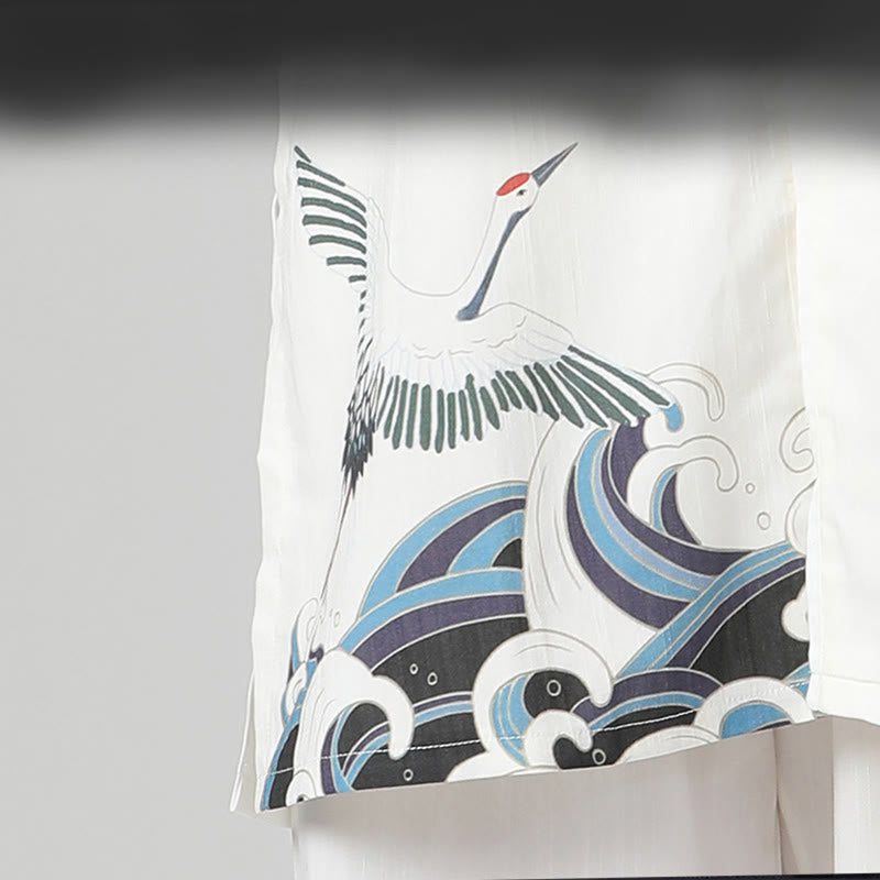 White Crane Sea Cotton Linen Meditation Prayer Spiritual Zen Tai Chi Qigong Practice Clothing Set