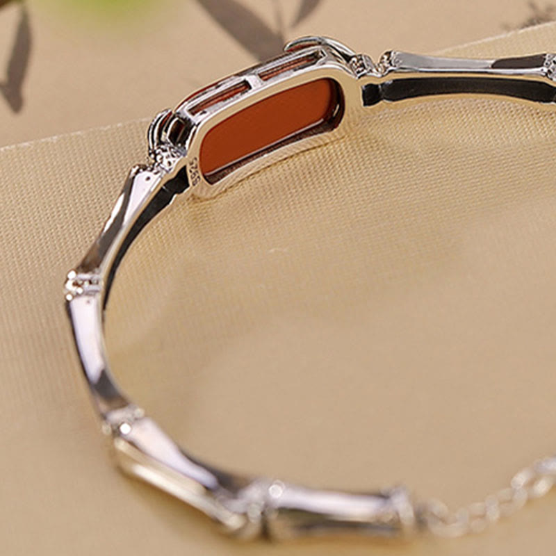 925 Sterling Silver Red Agate Bamboo Pattern Calm Bracelet Ring Jewelry Set (Extra 30% Off | USE CODE: FS30)