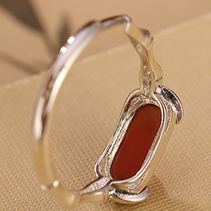925 Sterling Silver Red Agate Bamboo Pattern Calm Bracelet Ring Jewelry Set (Extra 30% Off | USE CODE: FS30)