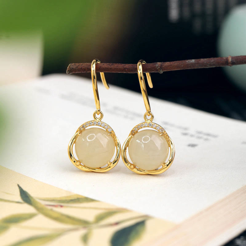 925 Sterling Silver Natural Hetian White Jade Cyan Jade Protection Earrings (Extra 35% Off | USE CODE: FS35)