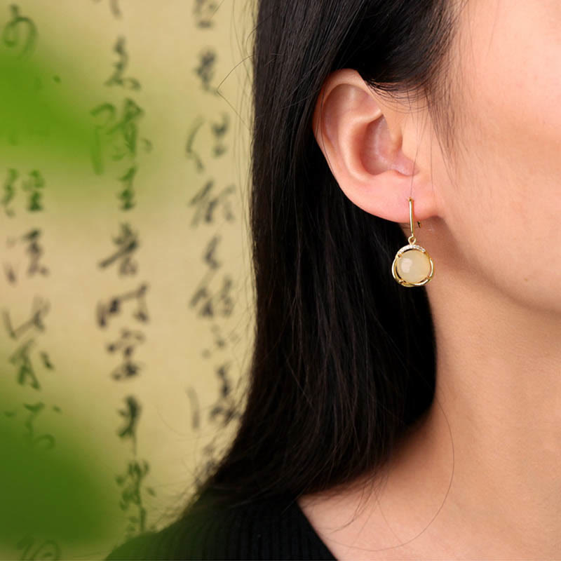 925 Sterling Silver Natural Hetian White Jade Cyan Jade Protection Earrings (Extra 35% Off | USE CODE: FS35)