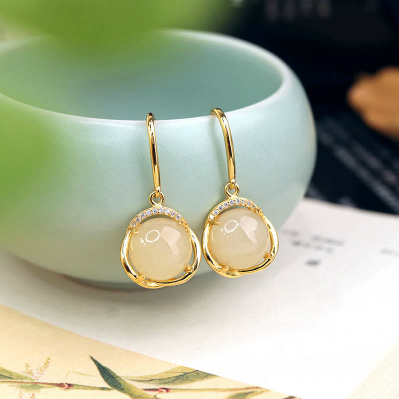 925 Sterling Silver Natural Hetian White Jade Cyan Jade Protection Earrings (Extra 35% Off | USE CODE: FS35)