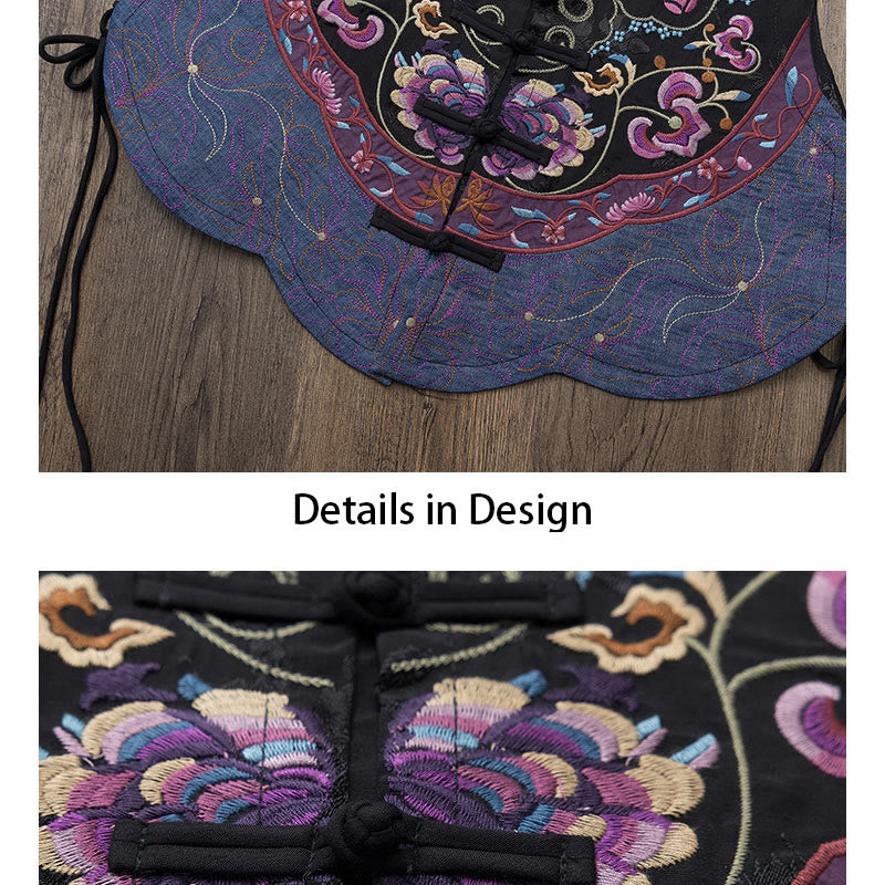 Vintage Frog-Button Embroidery Purple Flower Tang Suit Design Sleeveless Vest (Extra 30% Off | USE CODE: FS30)