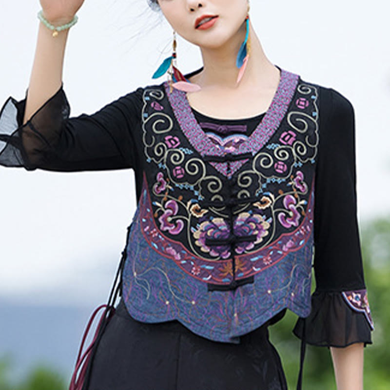 Vintage Frog-Button Embroidery Purple Flower Tang Suit Design Sleeveless Vest (Extra 30% Off | USE CODE: FS30)