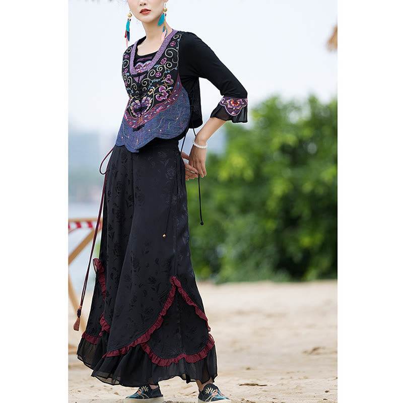 Vintage Frog-Button Embroidery Purple Flower Tang Suit Design Sleeveless Vest (Extra 30% Off | USE CODE: FS30)