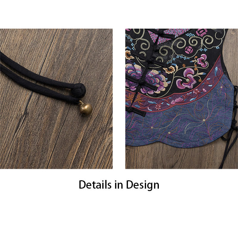 Vintage Frog-Button Embroidery Purple Flower Tang Suit Design Sleeveless Vest (Extra 30% Off | USE CODE: FS30)