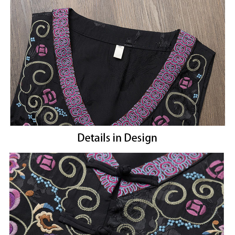 Vintage Frog-Button Embroidery Purple Flower Tang Suit Design Sleeveless Vest (Extra 30% Off | USE CODE: FS30)