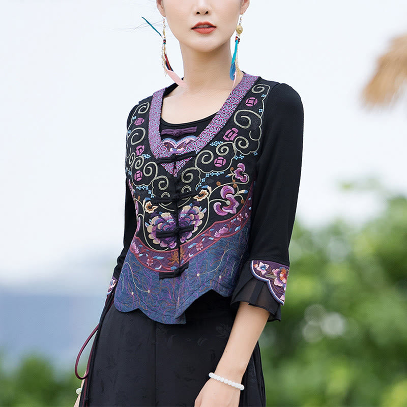 Vintage Frog-Button Embroidery Purple Flower Tang Suit Design Sleeveless Vest (Extra 30% Off | USE CODE: FS30)