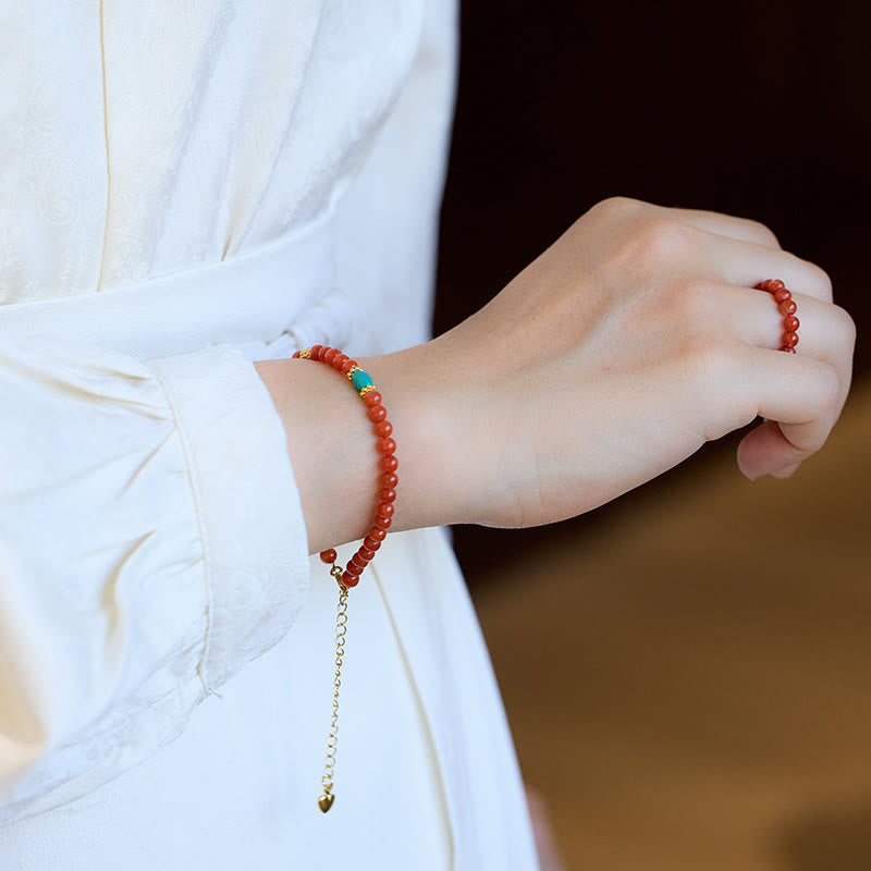 925 Sterling Silver Plated Gold Natural Red Agate Turquoise Confidence Bracelet Necklace Pendant Ring Set