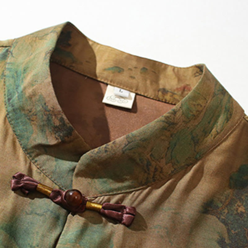 Landscape Chinese Dragon Pattern Chinese Three Quarter Sleeve Shirt Men T-shirt
