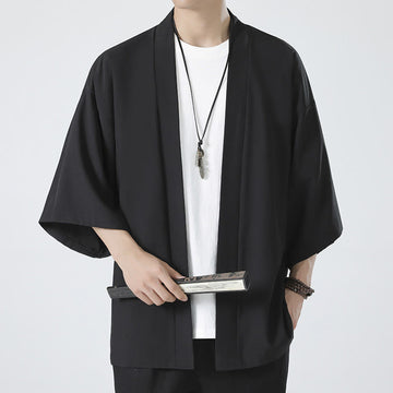 Solid Color Open Front Jacket Men's Kimono