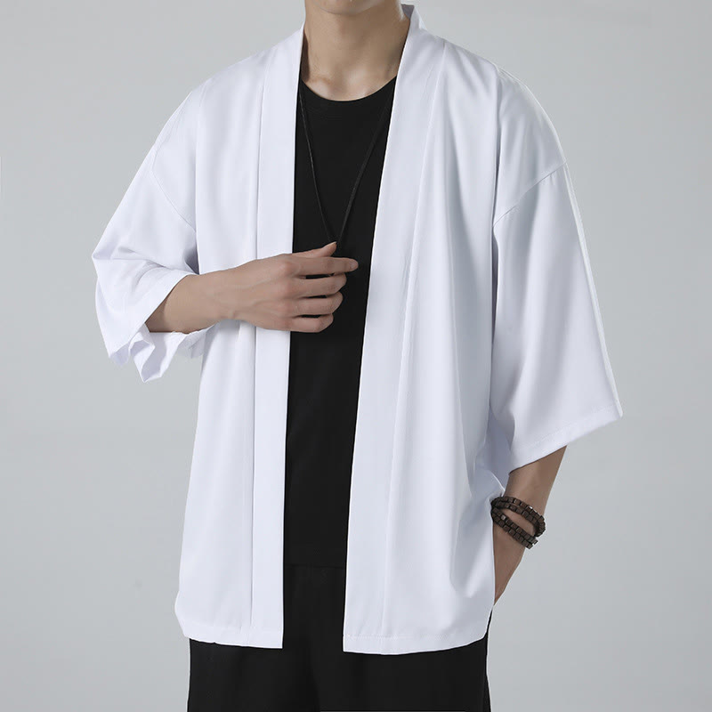 Solid Color Open Front Jacket Men's Kimono