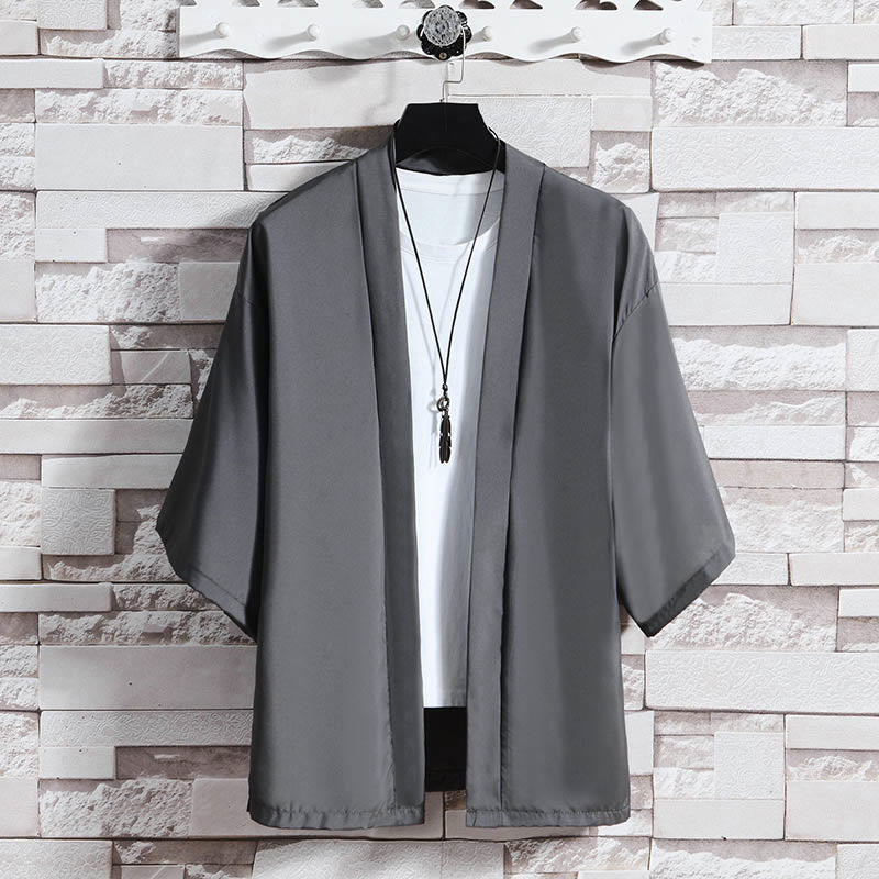 Solid Color Open Front Jacket Men's Kimono