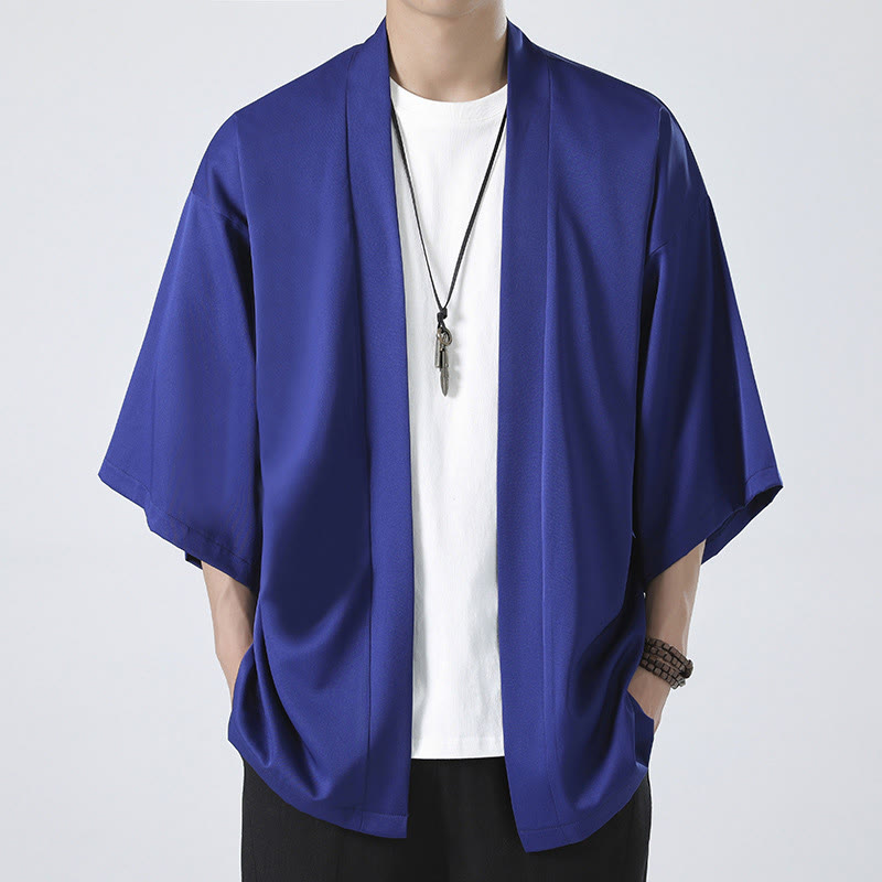 Solid Color Open Front Jacket Men's Kimono