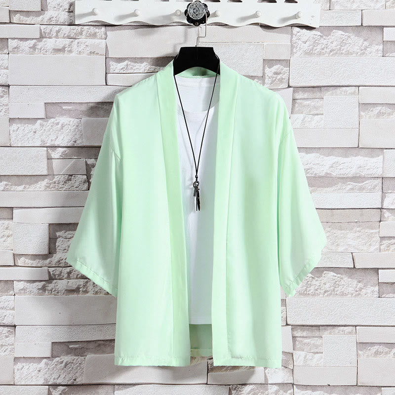 Solid Color Open Front Jacket Men's Kimono