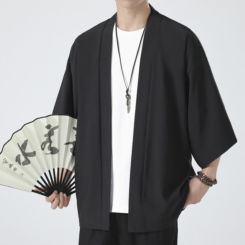 Solid Color Open Front Jacket Men's Kimono