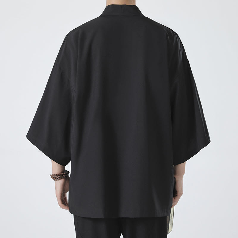 Solid Color Open Front Jacket Men's Kimono