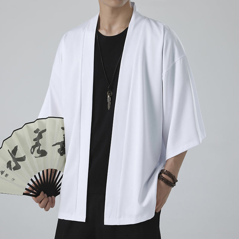 Solid Color Open Front Jacket Men's Kimono